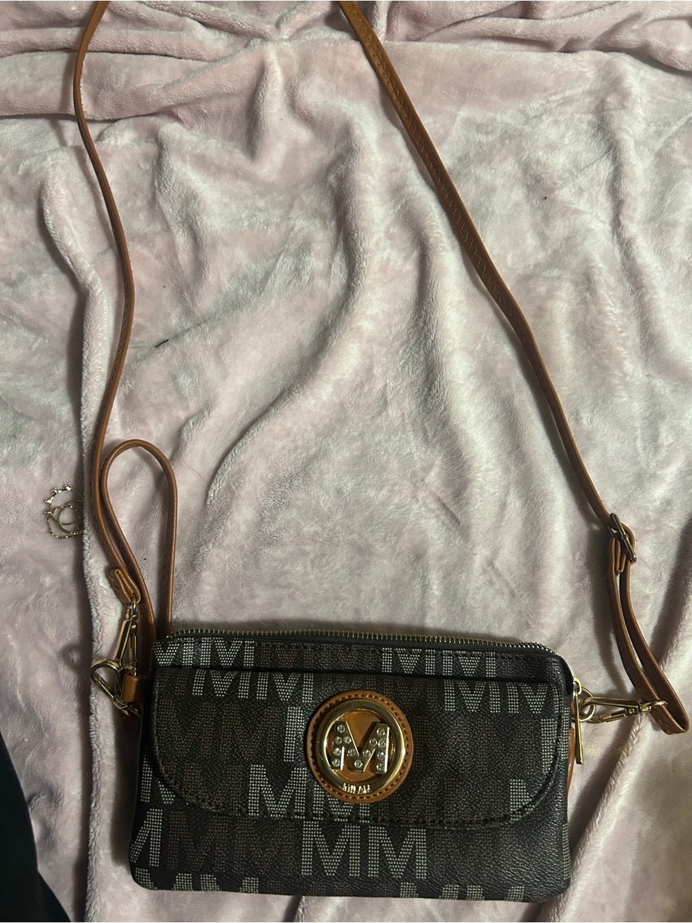 Milano Brown Monogram Crossbody with Gold-Tone Logo